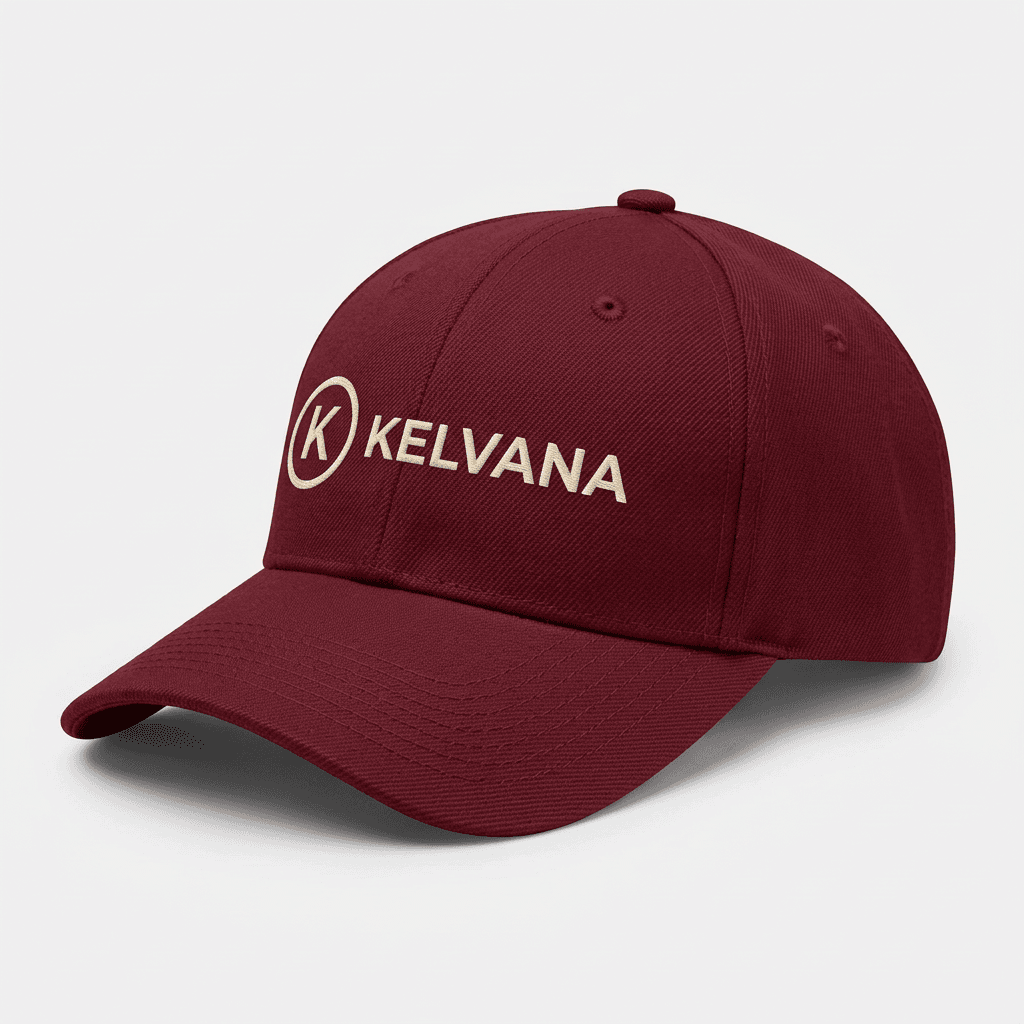 Maroon cap with cream circular monogram