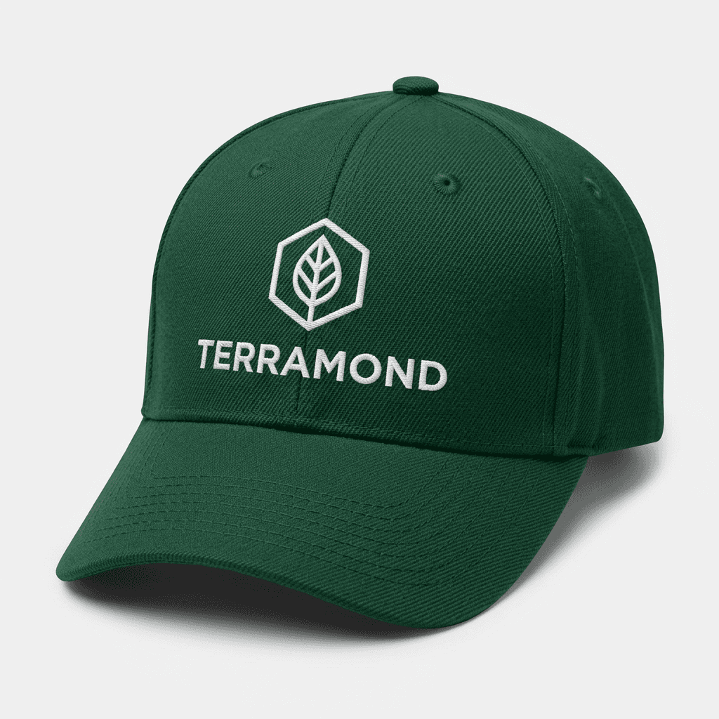 Forest green cap with stacked logo and icon